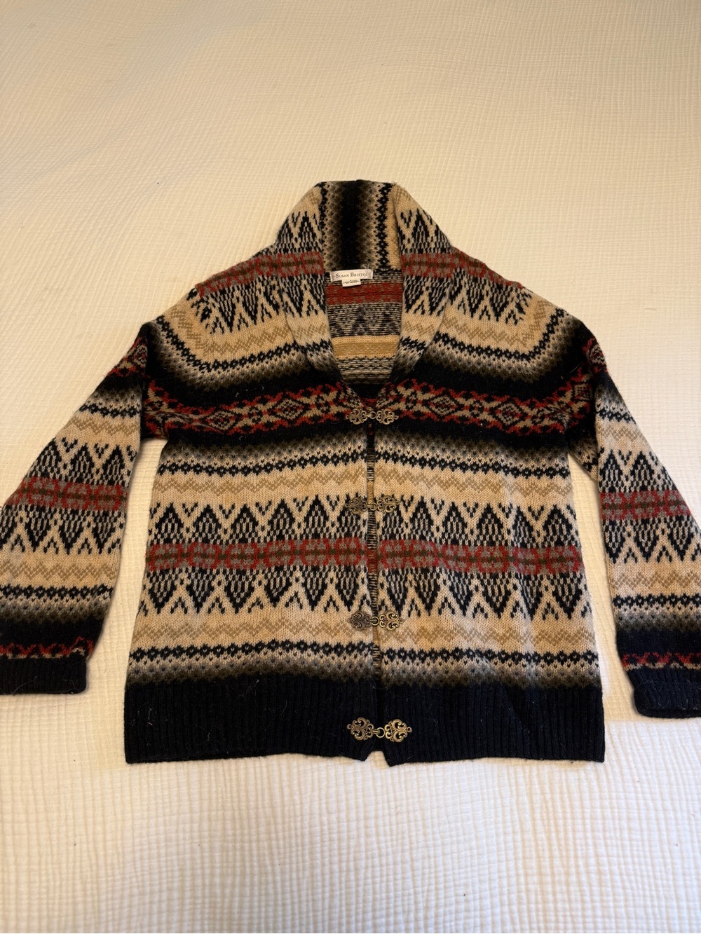 Susan Bristol - 100% Wool Fair Isle Cardigan - Large